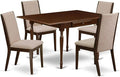 East West Furniture MZLA5-MAH-04 5 Piece Dining Room Furniture Set Includes a Rectangle Dining Table with Dropleaf and 4 Light Tan Linen Fabric Upholstered Chairs, 36x54 Inch, Mahogany