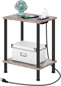 HOOBRO Side Table with Charging Station, End Table with USB Ports and Outlet, Nightstand with 2-Layer Storage Shelves for Small Spaces, Living Room, Bedroom, Stable Frame, Greige and Black BG09UBZ01