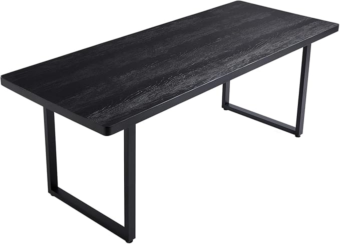 Modern Solid Wood Dining Table with Metal Base Stylish Durable Dining Room Table in Black Multiple Sizes Home Use Office Desk(62.99in)