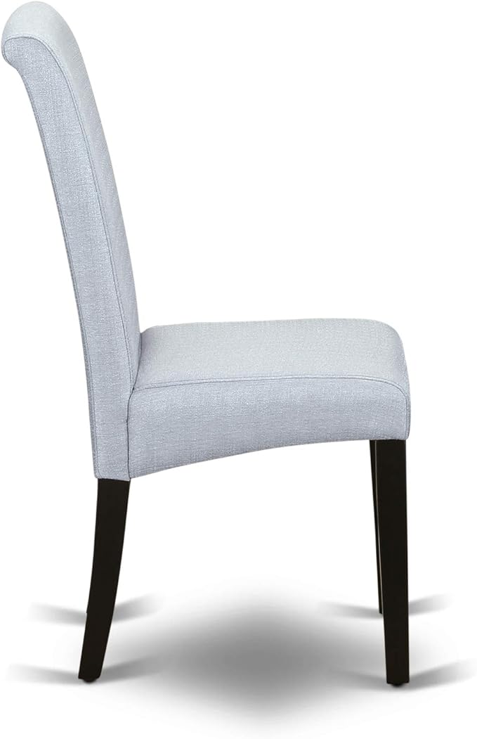 East West Furniture DLBA5-BLK-05 5 Piece Dining Set Includes a Round Dining Room Table with Dropleaf and 4 Grey Linen Fabric Upholstered Parson Chairs, 42x42 Inch, Black