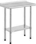 ROCKPOINT Stainless Steel Table for Prep & Work with Backsplash 14x30 Inches, NSF Metal Commercial Kitchen Heavy Duty Table with Adjustable Under Shelf and Table Foot for Restaurant, Home and Hotel