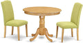 East West Furniture ANEN3-OAK-07 3 Piece Dining Room Furniture Set Contains a Round Kitchen Table with Pedestal and 2 Limelight Linen Fabric Parson Dining Chairs, 36x36 Inch, Oak