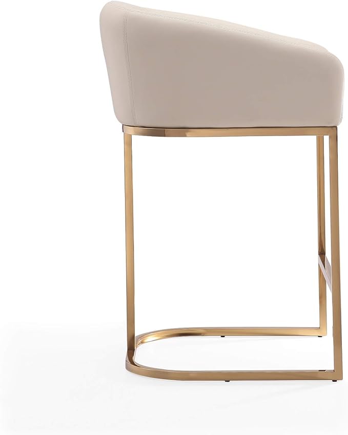 Manhattan Comfort Louvre 26 Inch Mid Century Modern Counter Height Bar Stools - Elegant Faux Leather Padded Seat, Stainless Steel Base with Footrest, Fully Assembled Barstools, Set of 2, Cream