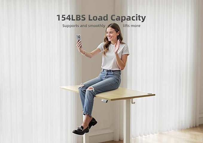 Seang Standing Desk with Adjustable Height, 63x24 Inch Electric Stand Up Desk for Home Office, Studio, Computer Workstation, Nature Top