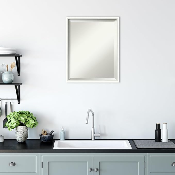 Amanti Art White Bathroom Mirror for Over Sink, 21x17 Lucie White Rectangle Vanity Mirror, Small Modern Wood Frame, Hangs Horizonally and Vertically, Bathroom Wall Decor, Beveled Edge from WI, USA