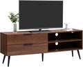 HollyHOME Wood TV Stand for TVs up to 65", Mid Century TV Stand with Storage, Modern Entertainment Center with 2 Drawers, Accent TV Media Console Table for Living Room, 53"(L), Retro Brown