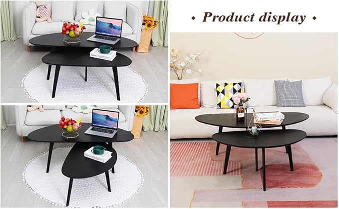 FIRMINANA Mid Century Modern Coffee Table, Oval Black Coffee Table for Living Room & Small Spaces, 47.3" W x 23.63" D x 17.72" H