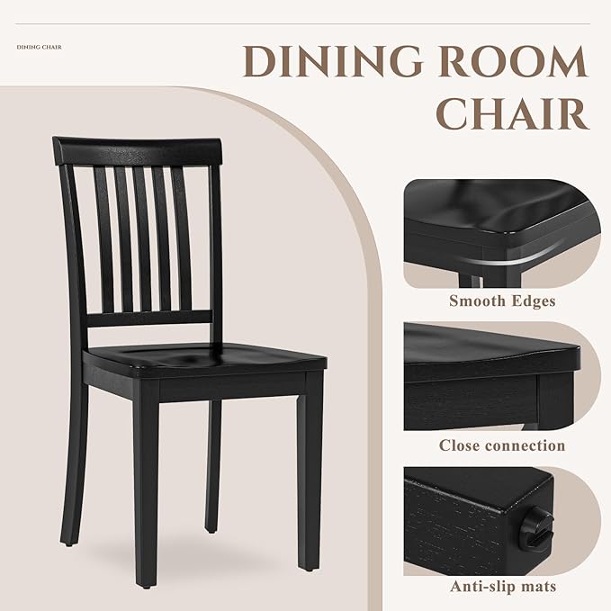 COLAMY Wooden Dining Chairs Set of 4, Solid Rubberwood Kitchen & Dining Room Chairs, High Spindle Back Windsor Style, Modern Dining Table Chairs, Non-Slip Foot Pads, Minimalist Home Furniture,Black