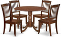 East West Furniture DLDA5-MAH-W 5 Piece Dining Set Includes a Round Dining Room Table with Dropleaf and 4 Wood Seat Chairs, 42x42 Inch, Mahogany