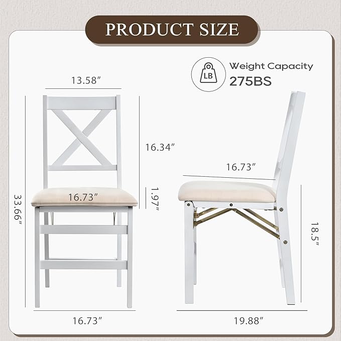 COLAMY Folding Dining Chairs Set of 4 – White Wooden Dining Room Chairs for Small Spaces, Pre-Assembled, Space Saving Kitchen & Dining Room Furniture, Indoor Outdoor Use