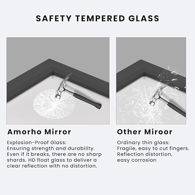 Amorho Black Bathroom Mirror, 50 X30 Inch Thick Metal Framed Wall Mirrors for Over 2 Sinks, Bedroom, Living Room, Entryway, Large Rectangle Wall-Mounted Mirrors.