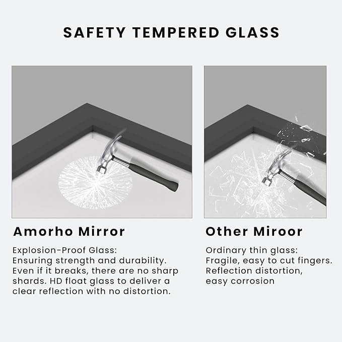 Amorho Black Bathroom Mirror, 40X36 Inch Thick Metal Framed Wall Mirrors for Vanity, Bedroom, Living Room, Entryway, Rectangle Wall-Mounted Mirrors(Horizontal/Vertical).