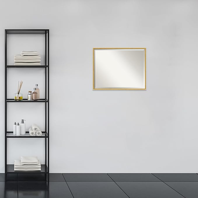 Amanti Art White Bathroom Mirror for Over Sink, 23x29 Paige White Gold Rectangle Vanity Mirror, Large Modern Contemporary Wood Frame, Hangs Horizonally and Vertically, Bathroom Wall Decor, Beveled