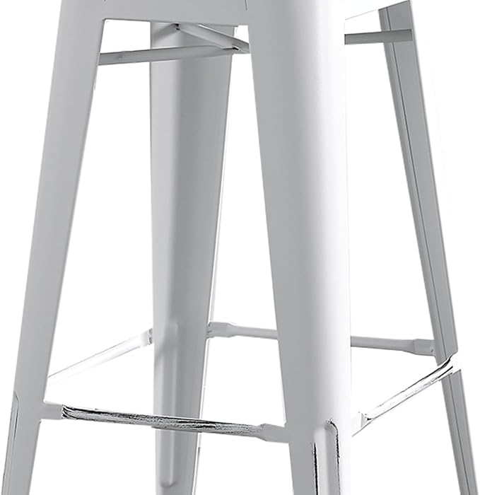 AC Pacific Modern Metal Barstool Set of 2 – Country Rustic Style with Low Back, Lightweight & Sturdy Build, Easy Assembly –, 30" Seat, Distressed White