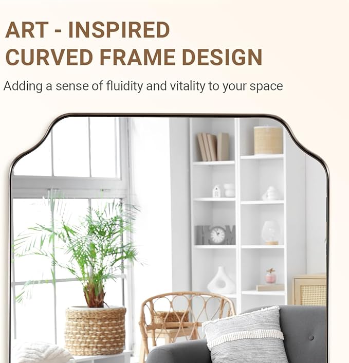 ANDY STAR Scalloped Bathroom Mirror, 22x30’’ Brushed Nickel Rectangle Mirror, Silver Bathroom Vanity Mirror, Modern Scalloped Edge Design in Rust-Proof Stainless Steel 1” Frame