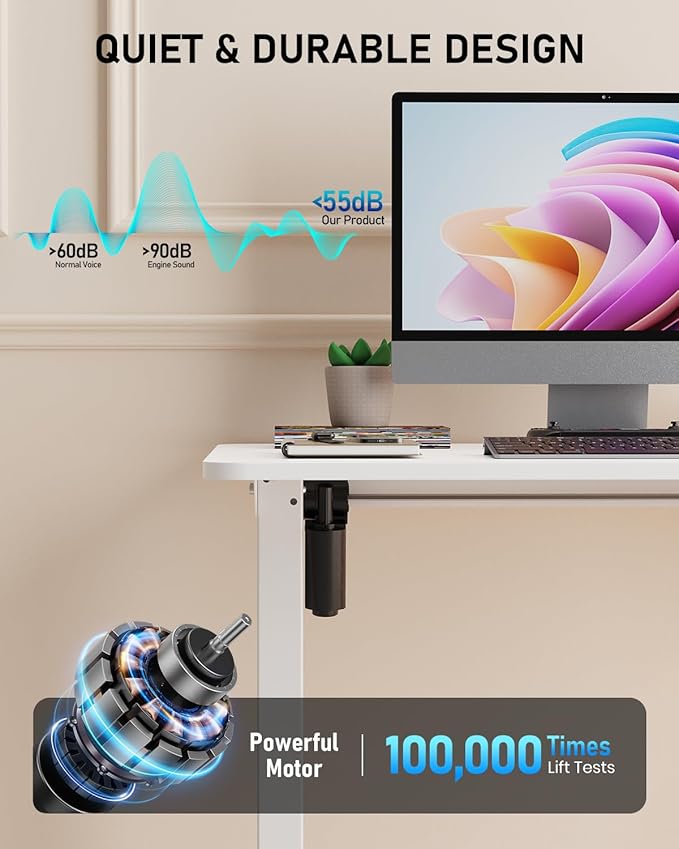 Standing Desk, Small Height Adjustable Electric Stand up Desk, 40" x 24" Sit Stand Computer Home Office Desk with Splice Board, White Frame/White Top