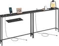 VASAGLE Set of 2 Console Tables with Power Outlets, Slim Behind Couch Sofa Tables, 5.9 x 39.4 x 31.5 Inches, 2 Hooks, Easy Assembly, for Entryway, Living Room, Ebony Black and Ink Black ULNT078B01