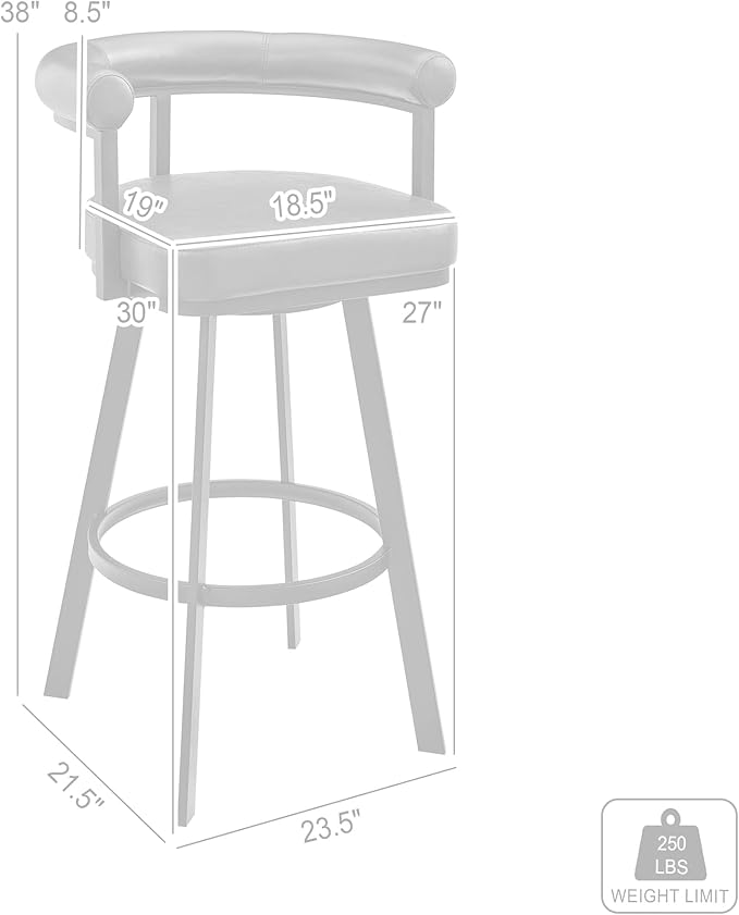 Armen Living Magnolia Swivel Bar Stool in Black Metal with Brown Faux Leather