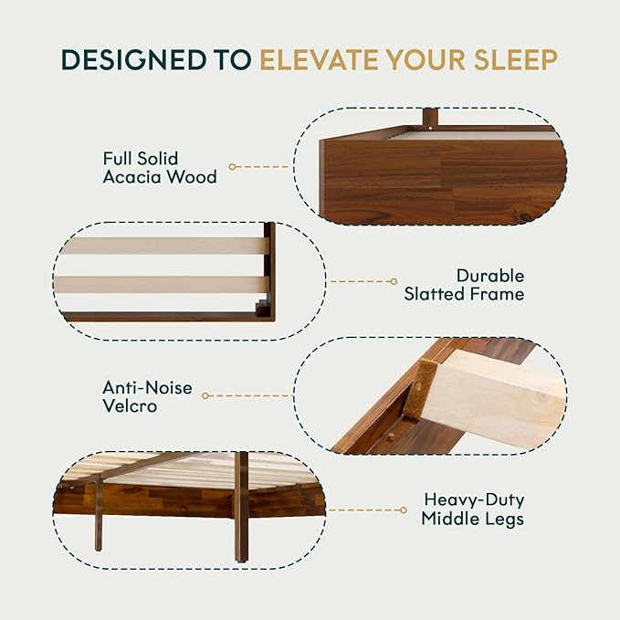 Nipe Platform Bed Frame with Headboard Size King - Dark Chocolate - Solid Acacia