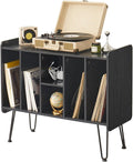 Large Record Player Stand with Vinyl Storage, Black Record Player Table with Power and USB Port, Holds Up to 200 Albums, Turntable Stand with Record Storage, Vinyl Record Player Storage Cabinet