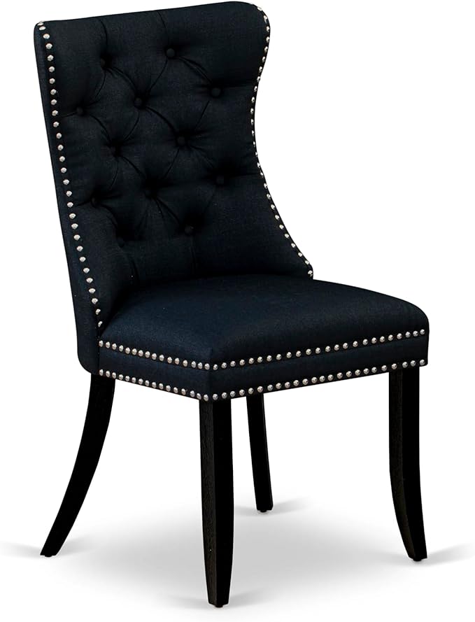 East West Furniture LGDA9-BLK-24 9 Piece Dining Table Set Includes a Rectangle Kitchen Table with Butterfly Leaf and 8 Polyester Fabric Upholstered Chairs, 42x84 Inch, Black