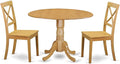 East West Furniture DLBO3-OAK-W 3 Piece Dining Set Contains a Round Dining Room Table with Dropleaf and 2 Wood Seat Chairs, 42x42 Inch, Oak