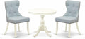 East West Furniture AMSI3-LWH-15 3 Piece Dining Table Set for Small Spaces Contains a Round Kitchen Table with Pedestal and 2 Baby Blue Linen Fabric Parsons Chairs, 36x36 Inch, Linen White