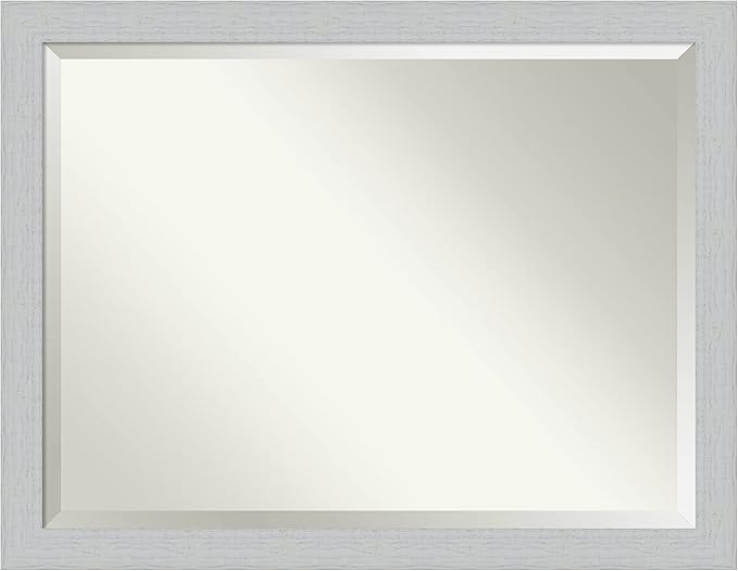 Amanti Art White Bathroom Mirror for Over Sink, 34x44 Shiplap White Rectangle Vanity Mirror, X-Large Coastal Wood Frame, Hangs Horizonally and Vertically, Bathroom Wall Decor, Beveled Edge from WI