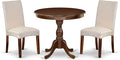 East West Furniture AMDR3-MAH-01 3 Piece Dinette Set for Small Spaces Contains a Round Kitchen Table with Pedestal and 2 Cream Linen Fabric Parson Dining Chairs, 36x36 Inch, Mahogany
