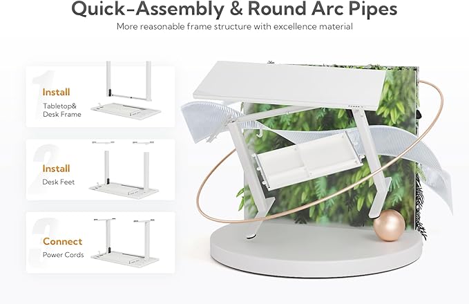 INNOVAR Wireless Charging Standing Desk with Drawers, Adjustable Height Electric Desk, 48 inch, Super White