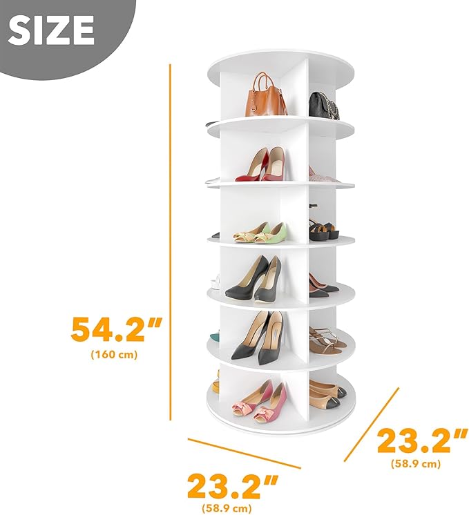 SpaceAid 6 Tier Rotating Shoe Rack Tower, Spinning Shoe Display Lazy Susan, Revolving 360 Shoe Rack Storage Round Carousel, Vertical Handbag Rotate Shoes Closet Organization (6-Tier White)