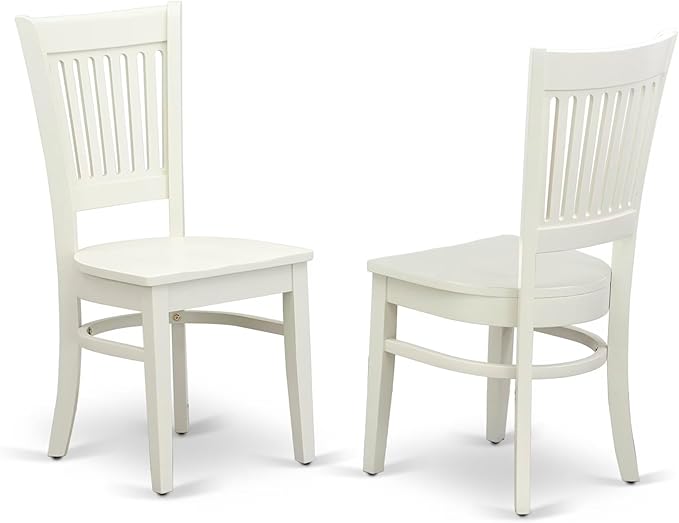 East West Furniture ANVA3-LWH-W 3 Piece Dining Room Furniture Set Contains a Round Dining Table with Pedestal and 2 Wood Seat Chairs, 36x36 Inch, Linen White