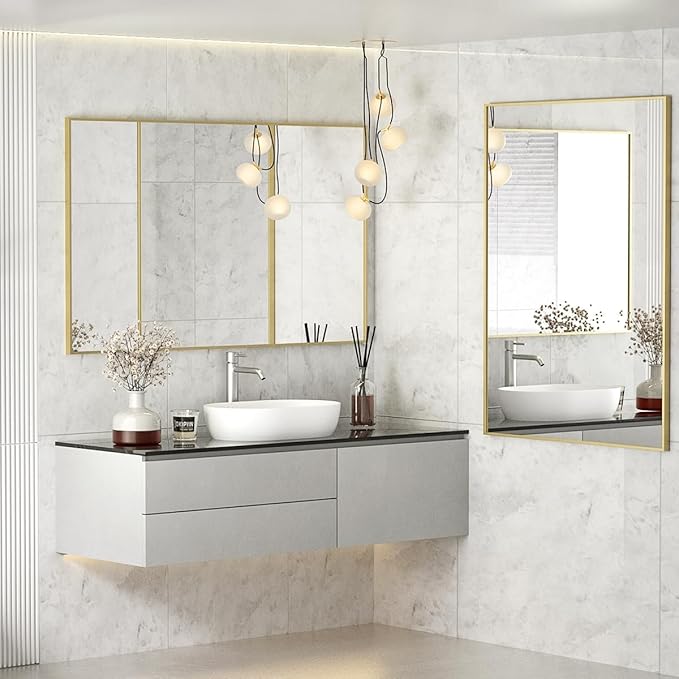 Koonmi Gold Mirrors for Wall, 36x60 Inch Bathroom Mirror, Rectangular Wall Mirror for Living Room Bedroom Bathroom, Hangs Horizontally or Vertically