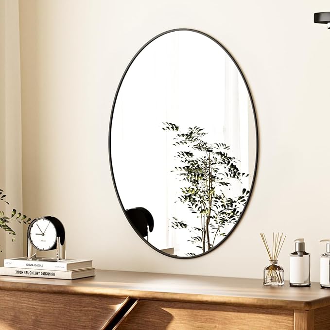 Koonmi Black Oval Bathroom Mirror, 24"x32" Bathroom Vanity Mirror, Oval Mirror for Bedroom Living Room Entryway, Hangs Horizontal or Vertical