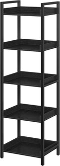 Rolanstar Bookshelf, 5-Tier Storage Rack, Narrow Corner Bookshelf, Display Wooden Shelves for Living Room, Bathroom, Balcony, Kitchen,Black