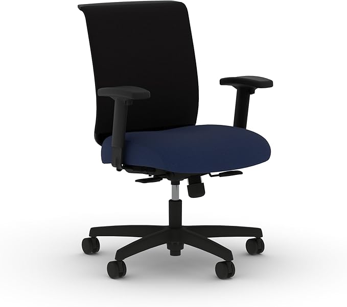 HON Convergence Ergonomic Office Chair, Breathable Back Support Mesh, Adjustable Arms, Computer Chair with Lumbar Support, Rolling Swivel Wheels, Comfortable Synchro-Tilt Recline, Fabric, Indigo