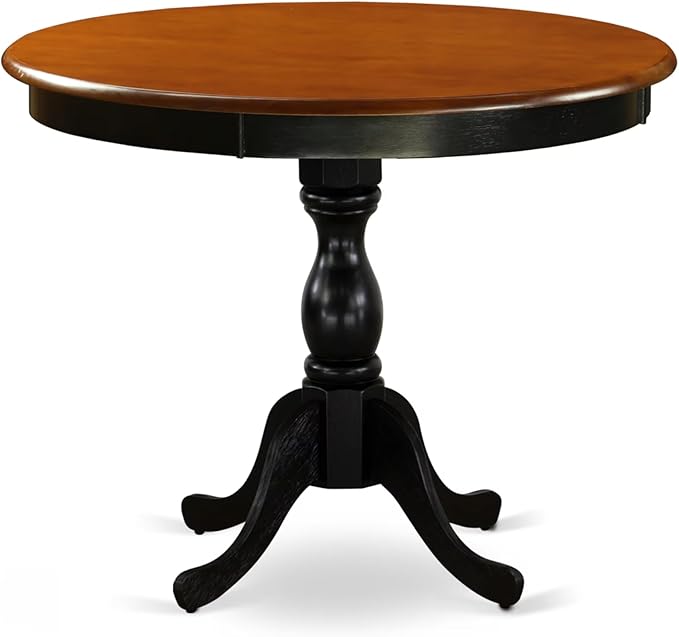 East West Furniture AMBR3-BCH-17 3 Piece Dining Table Set Contains a Round Kitchen Table with Pedestal and 2 Light Sable Linen Fabric Upholstered Kitchen Chairs, 36x36 Inch, Black & Cherry