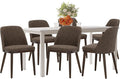 COLAMY 60 Inch Rectangular Kitchen Dining Table for 6, Modern Farmhouse Dining Table Set for 6, Wood Dining Table and Upholstered Dining Chairs for Kitchen, Dining Room, Restaurant, White/Dark Brown