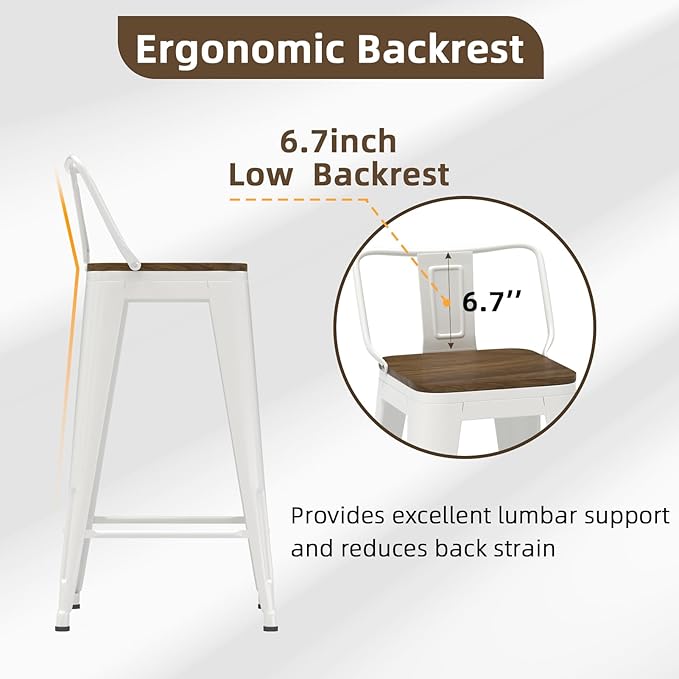 30 Inch Swivel Bar Stools Set of 4, Counter Height Bar Stools with Low Back, Metal Industrial Bar Chairs for Kitchen Island (White)
