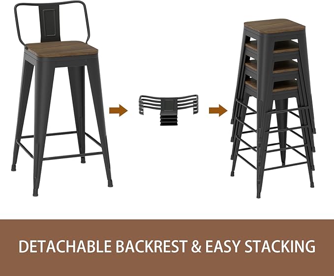 30 Inch Swivel Bar Stools Set of 4, Counter Height Bar Stools with Low Back, Metal Industrial Bar Chairs for Kitchen Island (Matte Black)