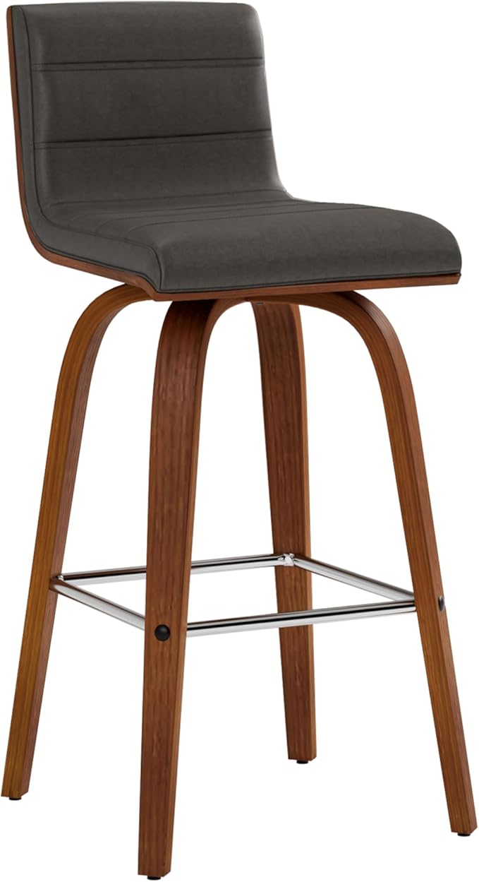 Armen Living Vienna 26" Swivel Counter Stool in Walnut Wood Finish with Gray Faux Leather - Set of 2