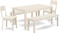 East West Furniture CAAD5C-LWH-LC 5 Piece Kitchen Table Set for 4 Includes a Rectangle Dining Room Table and 2 Faux Leather Dining Chairs with 2 Benches, 36x60 Inch, Linen White