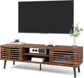 HAIOOU Mid Century Modern TV Stand, 52" Wooden TV Console with Slatted Sliding Doors and Storage for 50/55/60 Inch TV, Small Entertainment Center Media Console Cabinet for Living Room - Walnut Brown
