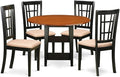 East West Furniture SUNI5-BCH-C 5 Piece Dining Set Includes a Round Dining Room Table with Dropleaf & Shelves and 4 Linen Fabric Upholstered Chairs, 42x42 Inch, Black & Cherry