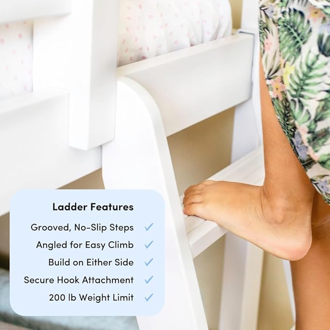 Max & Lily Bunk Bed Twin Over Full Size with Ladder, Solid Wood Platform Bed Frame with Ladder for Kids, 14" Safety Guardrails, Easy Assembly, No Box Spring Needed, White