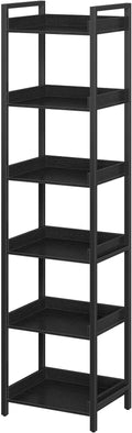 Rolanstar Bookshelf, 6-Tier Storage Rack, Narrow Corner Bookshelf, Display Wooden Shelves for Living Room, Bathroom, Balcony, Kitchen,Black