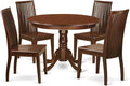 East West Furniture HLIP5-MAH-W 5 Piece Dining Room Table Set Includes a Round Dining Table with Pedestal and 4 Wood Seat Chairs, 42x42 Inch, Mahogany