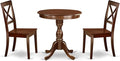 East West Furniture ESBO3-MAH-W 3 Piece Dining Room Table Set Contains a Round Kitchen Table with Pedestal and 2 Dining Chairs, 30x30 Inch, Mahogany
