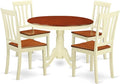 East West Furniture HLAN5-BMK-W 5 Piece Modern Dining Table Set Includes a Round Wooden Table with Pedestal and 4 Dining Room Chairs, 42x42 Inch, Buttermilk & Cherry