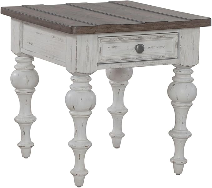 Liberty Furniture River Place Living Room End Table - Riverstone White & Tobacco